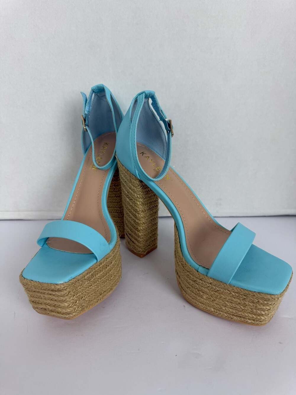 Kayleen Sky Blue Ankle Strap Platform Chunky High Heel Sandals